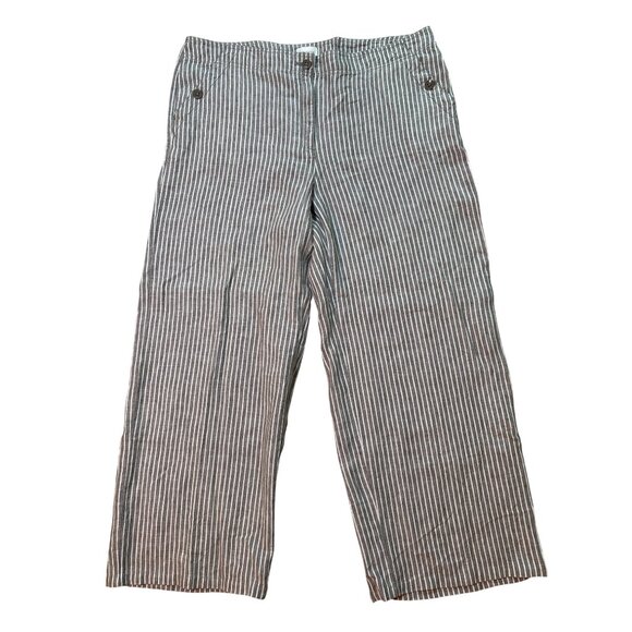 Chico's Ultimate Fit Linen Stripe‎ Wide Leg Pants Brown White Resort Cruise Size - Picture 1 of 9